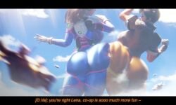 2girls asian asian_female ass ass_bigger_than_head ass_to_ass big_breasts blizzard_entertainment bottopbot2 british british_female butt_to_butt d.va destruction european european_female giantess giga_giantess hana_song huge_ass hyper hyper_ass korean korean_female lena_oxton light-skinned_female light_skin looking_back overwatch overwatch_2 tagme tracer