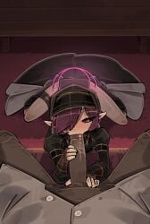 aroused big_penis blush clothing demon demon_humanoid duo fan_character fellatio female fingerless_gloves genitals gloves hair hand_on_balls handjob handwear hi_res horn horned_humanoid human humanoid humanoid_pointy_ears inside interspecies kneeling larger_male looking_at_viewer male male/female mammal not_furry nun nun_outfit oral oral_penetration pale_skin penetration penile penis pointy_ears purple_hair sex short_hair shuuko size_difference smaller_female