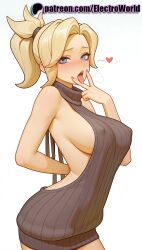 1girls 2025 ai_generated artist_name bare_shoulders big_breasts big_chest blonde_hair blue_eyes breasts bust busty chest covered_nipples dress electroworld female hi_res high_quality high_resolution highres large_breasts looking_at_viewer meme_attire mercy naked_sweater overwatch patreon patreon_username ribbed_sweater solo stable_diffusion sweater tongue tongue_out turtleneck virgin_killer_sweater watermark