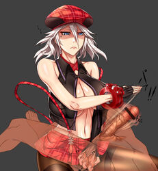 alisa_ilinichina_amiella anger_vein angry annoyed ballbusting bar_censor bare_arms bare_shoulders blue_eyes bracelet breasts caressing_testicles censored cleavage clothed clothed_female_nude_male cock_and_ball_torture collared_shirt erection eyebrows eyelashes female femdom fingerless_gloves frown god_eater grey_background hair_between_eyes half-closed_eyes hat hips huge_breasts japanese_text legwear light-skinned_female light_skin lips looking_down male malesub narrowed_eyes navel nude nude_male open_clothes pantyhose penis short_hair shoujo_donburi silver_hair simple_background skirt slapping_penis sleeveless sleeveless_shirt solo squeezing_testicles suspenders toned toned_female vest white_hair