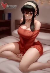 1girls 2d ai_generated ass bare_shoulders big_ass big_breasts black_hair blush breasts cleavage earrings erophoenix female female_focus full_body hairband jewelry long_hair looking_at_viewer off-shoulder_sweater pantyhose patreon_username smile solo solo_female spy_x_family sweater thick thick_thighs uncensored yor_briar yor_forger