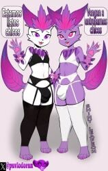 2boys 4_fingers 4_toes anthro big_bulge black_clothing boy bra bulge claws curvy_figure dialogue digital_media_(artwork) femboy femboys furry furry_male furry_only grabbing_ass greeting leafeon looking_at_viewer male male_only oc only_male open_hand open_mouth original_character pads pantyhose paws pink_claws pink_eyes pokémon_(species) pokemon pokemon_(species) purple_fur puvlodoran semi_nude sexy_body sexy_clothing sexy_pose spanish_text standing tail talking_to_viewer teen twins underwear violet_eyes white_clothing white_fur