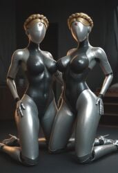 2girls ai_generated beautiful bedroom big_breasts breasts female left_(atomic_heart) looking_at_viewer posing_for_the_viewer realistic right_(atomic_heart) robot robot_girl seductive seductive_look sexy sexy_body sexy_pose the_twins_(atomic_heart) voluptuous voluptuous_female