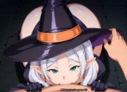 1boy 1girls ai_generated deepthroat frieren green_eyes penis pov sergunyaa23 sex sousou_no_frieren tagme twintails white_hair witch_hat