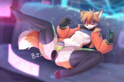 absurd_res anal anal_sex anthro balls bite biting_lip blue_eyes bodily_fluids canid canine chastity_cage chastity_device clothing collar controller cyberpunk dildo dildo_in_ass dildo_insertion dripping femboy fox fur game_controller genital_fluids genitals hair heart_symbol hi_res jacket latex latex_clothing latex_legwear legwear male mammal markings navel nipples object_in_ass orange_body orange_fur orange_hair panties penetration precum precum_drip rubber_clothing sex_toy sex_toy_in_ass sex_toy_insertion shudayuda smile solo stockings text topwear underwear vibrator vibrator_in_ass vr_headset