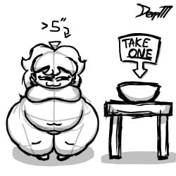 1girls bowl chubby derp777 dialogue fat female friday_night_funkin girlfriend_(friday_night_funkin) height high_heels mischievous_smile no_color obese sign sketch smirk table tagme vore white_background