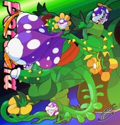 absurd_res anthro areola balls belly big_balls big_belly big_breasts big_penis bodily_fluids breasts digital_media_(artwork) elemental_creature elemental_humanoid erection fan_character female flora_fauna futanari genitals green_body hi_res huge_balls huge_breasts huge_cock huge_filesize humanoid humanoid_genitalia humanoid_penis hyper hyper_genitalia hyper_penis intersex looking_at_viewer macro mammal mario_bros multi_arm multi_limb nintendo nipples not_furry nude open_mouth overweight overweight_anthro penis petunia_(shieradevil) pipe piranha_creeper piranha_plant plant plant_humanoid shaded shieradevil simple_background smile solo tail tail_mouth teeth text thick_thighs tongue tongue_out unusual_anatomy unusual_tail