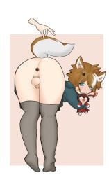 absurd_res animal_humanoid ass balls bent_over blush bottomwear canid canid_humanoid canine canine_humanoid chastity_cage chastity_device clothed clothing clothing_lift digital_media_(artwork) dog_humanoid duo fur genitals genshin_impact gorou_(genshin_impact) hi_res hoodie hug hugging_object hugging_plushie humanoid inspection legwear looking_at_viewer luckesha male mammal mammal_humanoid mihoyo multicolored_body multicolored_fur penis plug_(sex_toy) plushie raised_tail sex_toy skirt skirt_lift stockings tail topwear