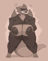 anthro big_areola big_breasts blush dragon exposed_breasts flustered frustrated huge_breasts marilin_(inkplasm) marilin_(welwraith) scalie welwraith