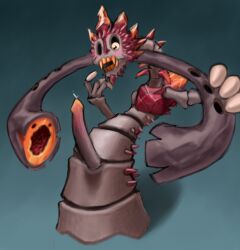 artist_upload blue_background blush blush_lines bone bone_penis crystal evilevilevil full_body grey_body long_penis looking_at_penis male monster my_singing_monsters orange_teeth penis precum rare_uuduk request self_upload skeleton skull solo_male spikes spine tagme uuduk