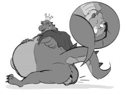 13uckaroo anthro ass belly big_ass big_belly big_butt cape clothing crocodile crocodilian crossover crown donkey_kong_(series) duo electronics facesitting gay headgear headphones hi_res k_rool kremling long_tail male male/male male_only monochrome nintendo overweight overweight_male picture_in_picture reptile scalie sega sitting_on_another sonic_(series) sonic_the_hedgehog_(series) tail vector_the_crocodile yaoi
