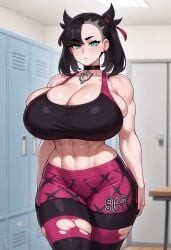 1girls ai_generated big_breasts black_hair blue_eyes breasts choker civitai collarbone female green_eyes large_breasts marnie_(pokemon) pokemon pokemon_ss short_hair solo tank_top tight_clothin