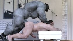 anal anal_sex ass beard big_ass big_butt big_pecs boner bubble_ass bubble_butt chris_redfield erection erection_while_penetrated gay grey_body grey_skin hat huge_ass huge_butt male male_only mr_x muscular muscular_male nsfwmaker resident_evil round_ass round_butt size_difference thick_ass tyrant