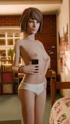 1girls 3d 3d_(artwork) areolae artist_request bedroom breasts female_only holding_phone life_is_strange looking_at_viewer max_caulfield mirror_selfie nipples panties panties_only phone selfie small_breasts solo solo_female topless