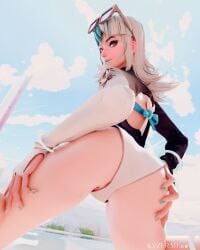1girls 3d 3d_(artwork) ass athletic_female beach big_ass big_butt blue_hair curvy female female_focus female_only from_behind from_below glasses grabbing_ass heterochromia korean kyzer3d looking_at_viewer looking_back luna_snow luna_snow_(cool_summer) luna_snow_(marvel_rivals) marvel marvel_comics marvel_rivals multicolored_hair painted_nails panty_pull pinup presenting_ass presenting_hindquarters pussy revealing_pussy seductive_look self_upload smile swimsuit swimwear viewed_from_below white_hair