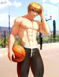 1male american american_male basketball basketball_court blonde_hair esther-shen estra fatal_fury fatal_fury:_city_of_the_wolves garou:_mark_of_the_wolves gay king_of_fighters male outdoors outside rock_howard snk tagme yaoi