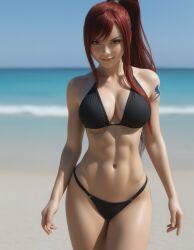 ai_generated beach beautiful big_breasts bikini brown_eyes erza_scarlet fairy_tail female looking_at_viewer realistic red_hair seductive seductive_look seductive_smile sexy sexy_body sexy_pose voluptuous voluptuous_female
