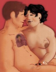 breasts chubby_female cum cute female jacking_off_another jerkingoff masturbation scout_(team_fortress_2) self_insert selfship smile straight tattoo team_fortress_2 tf2