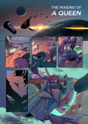 alien/human alien_girl alien_humanoid clothed comic_page female licking long_tongue orionart panties science_fiction spaceship spacesuit