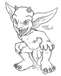 balls barefoot big_ears big_eyes big_feet cum cute flaccid foreskin gimel-i gimel_goblin goblin goblin_male horns humanoid looking_at_viewer male male_only nipples penis precum sharp_teeth short small_horns solo sony-shock squatting tongue_out uncircumcised uncut