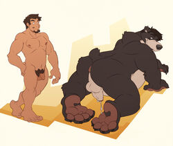 anthro balls bear bent_over flaccid human human_on_anthro interspecies kuma male mammal penis precum pubes uncut yaoi