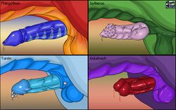 balls barbs blue_penis cyan_penis diphallia diphallism dragon genital_piercing guglehupf male multi_penis penis penis_piercing piercing red_penis scalie