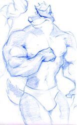 canine clothing male male_only mammal monochrome muscular poop_(artist) solo underwear wolf