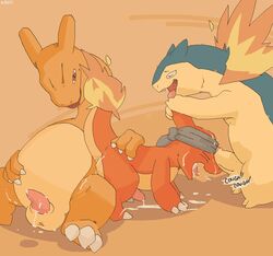 3boys after_orgasm afterglow aliasing all_fours anthro argon_vile balls bandana charizard charmeleon closed_eyes coughing cum cum_in_mouth cum_inside cum_on_face cum_on_ground dragon erection fire flaccid gay interspecies looking_pleasured male male/male male_only mammal multiple_males naughty_face nintendo onomatopoeia open_mouth partially_retracted_foreskin penis penis_on_face pokemon pokemon_(species) raised_tail recording scalie side_view sitting sound_effects standing straight_hair tail tail_fire tapering_penis tongue tongue_out typhlosion uncut video_games yaoi