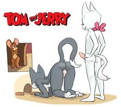 2015 all_fours anthro ass backsack balls bow breasts cutaway dickgirl erection feline group humanoid_penis imminent_anal imminent_sex intersex jerry_mouse male mammal mouse nude penis plantigrade rodent small_breasts sparkydb stare surprise_buttsex tom_and_jerry tom_cat toodles_galore