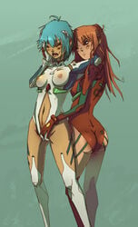 2girls ass asuka_langley_sohryu blue_eyes blue_hair blush bodysuit breasts clothing erect_nipples erect_nipples_under_clothes female fingering hand_on_face human lemon5ky light-skinned_female light_skin long_hair multiple_females multiple_girls neon_genesis_evangelion open_mouth orange_hair pilot_suit plugsuit red_hair rei_ayanami see-through see-through_clothing short_hair small_breasts stockings sweat topless uncensored unzipping yuri