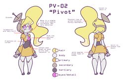 android blonde_hair clothed corset cyborg model_sheet pink_eyes pivot pivot_(zedrin) pv-02_pivot robot satellite_antenna standing tie zedrin