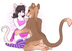 1boy 1girls 2015 albino anthro anthro_on_anthro balls blush clothed clothing crossdressing dokuga duo erection feline female female_anthro femboy femboy_on_female furry furry_only girly hetero legwear lion maim male male/female male_anthro male_anthro/female_anthro mammal nude penis rat red_eyes rodent simple_background smile stockings straight undressing vel