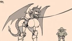 1boy 1boy1girl 1girls ai_generated big_breasts bigger_female black_and_white bondage collar defeated defeated_heroine demon demon_girl demon_horns demon_wings dragon_girl dragon_horns dragon_tail dragon_wings ear_piercing elf_ears female female/female gag gagged goblin goblin_male horn horns humiliation leash leash_and_collar leash_pull male monster monster_girl mr_none nipple_piercing nipples petplay piercing rope slave slave_collar slavegirl small_dom_big_sub smaller_male tail wings