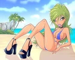 1girls 4kids_entertainment ass bikini breasts brown_eyes busty cleavage covered_nipples erect_nipples eyeliner eyeshadow feet female green_hair high_heels hourglass_figure human large_breasts lipstick long_hair makeup nickelodeon nipples open_toe_shoes punk rainbow_(animation_studio) selina selina_(winx_club) shoes solo studded_collar tagme thighs voluptuous winx_club witch zfive