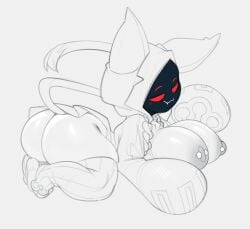 1girls big_breasts blazblue breasts_out fecharis female kaka_(blazblue) mask masked masked_female pierced_nipples solo taokaka troppart