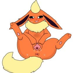 4_toes anthro anus big_ass blush canine clitoris digital_media_(artwork) eeveelution eyelashes female female_only feral flareon fluffy_tail fur_collar furry generation_1_pokemon genitals green_eyes hi_res looking_at_viewer lying mammal neck_tuft nintendo no_humans nude on_back orange_fur pawpads pokemon pokemon_(species) pokemon_rgby pussy pussy_juice simple_background smile solo solo_focus spread_legs spread_pussy spreading sweat tagme tail tongue tongue_out vagina video_games white_background yellow_fur