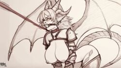 1girls ai_generated big_breasts black_and_white bondage collar demon demon_girl demon_horns demon_tail demon_wings dragon_girl dragon_horns dragon_tail dragon_wings ear_piercing elf_ears female female_only gag gagging hair_bun horn horns humiliation leash leash_and_collar leash_pull mr_none nipple_piercing nipples nose_piercing petplay piercing rope short_hair slave slave_collar slavegirl solo_female tail white_hair wings