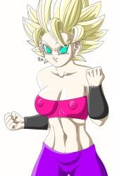 areolae belly blonde_female blonde_hair breasts camel_toe cameltoe caulifla clenched_hands dragon_ball dragon_ball_super female female_focus female_only green_eyes nipple_bulge nipples pussy saiyan saiyan_girl saiyan_woman smiling spiky_hair super_saiyan super_saiyan_2 wetlaw white_skin wristband