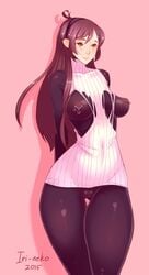 2015 bodysuit breasts brown_hair cameltoe disney disney_channel female gravity_falls human human_only iri-neko long_hair mabel_pines nipple_piercing nipples pierced_through_clothes piercing see-through solo standing straight_hair sweater thigh_gap torn_clothes turtleneck