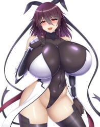 1girls 2022 armwear big_breasts black_hair blush breasts breasts_bigger_than_head bunny_ears bunny_ears_(cosmetic) female female_only hi_res huge_breasts large_breasts legwear leotard looking_at_viewer mizuki_shiranui narrowed_eyes open_mouth red_eyes rough_(riferio) smiling smiling_at_viewer solo taimanin_(series) taimanin_asagi_battle_arena taimanin_rpgx taimanin_yukikaze taimanin_yukikaze_2 thick_thighs very_high_resolution white_background wide_hips
