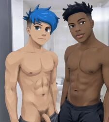 2_boys 2boys ai_generated amoraltra black_hair blue_hair bob_and_bosip friday_night_funkin gay ishowspeed male male_only nude nude_male penis penis_out two_boys youtube youtuber