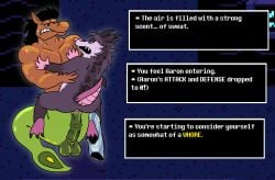 aaron_(undertale) absurd_res american_opossum anal anal_sex animal_genitalia animal_penis anthro balls biceps bite biting_lip bodily_fluids clothed clothing clothing_around_one_leg dragon duo equid equine equine_genitalia equine_penis fantasy genitals hi_res horn horse hybrid male male/male mammal marsupial mermaid_tail monster monty_(srirachamander) mythological_creature mythological_scalie mythology nude partially_clothed pecs penetration penis saggy_balls scalie srirachamander sweat sweatdrop tail text undertale undertale_(series) underwear underwear_around_one_leg underwear_down