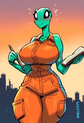 1girls ai_generated alien alien_girl alien_humanoid bald belly big_breasts blush blushing_at_viewer breasts classic_alien embarrassed eyelashes facing_viewer female female_only front_view green_body green_skin hips huge_breasts humanoid large_breasts looking_at_viewer simple_background solo solo_female stable_diffusion sweat sweating thick thick_thighs thighs top_heavy wide_hips