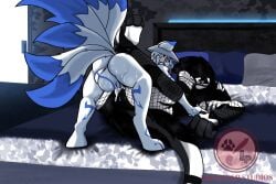 anthro armwear ass balls big_balls big_butt big_penis bodily_fluids canid canine clenched_teeth clothing cum cum_in_ass cum_inside digital_media_(artwork) fishnet_armwear fishnet_clothing fishnet_legwear fox from_front_position fur genital_fluids genitals hair haru_(harumaki4me) hat headgear headwear hi_res legwear local_pep male male/male male_penetrated male_penetrating male_penetrating_male mammal mating_press multi_tail multicolored_tail nardoragon nude penetration penis sacha_(grinn4me) sex simple_background size_difference small_dom_big_sub striped_body striped_fur stripes sweat sweaty_butt tail teeth white_body white_fur