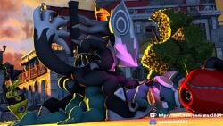 all_fours anal anal_sex anthro canid canine canis chaoticsol97 dominant dominant_male duo from_behind_position fucked_silly gizmo_the_wolf_(saiyangoku4) hi_res infinite_(sonic) jackal male male/male mammal nude penetration prone_bone_position public public_sex sega sex sonic_(series) sonic_forces sonic_the_hedgehog_(series) wolf