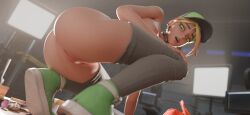 ass ass_focus bottom_view breasts breasts_out buttplug fortnite helsie_(fortnite) looking_at_viewer looking_back movie_set pussy_peek shoes showing_off thighhighs tm04 topless