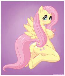 anthro ass breasts equine feathered_wings feathers female fluttershy_(mlp) friendship_is_magic looking_at_viewer my_little_pony nipples nude pegasus pink_hair pony rapps solo straight_hair tagme wings