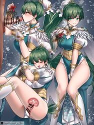 1boy absurdres artist_name bar_censor blue_dress boots breasts censored christmas closed_eyes clothed_female_nude_male cross_section cum cum_in_pussy dress fellatio female fingerless_gloves fire_emblem fire_emblem:_the_blazing_blade fire_emblem_heroes gloves green_eyes green_hair highres kiran_(fire_emblem) kiran_(male)_(fire_emblem) long_hair lyn_(fire_emblem) lyn_(resplendent)_(fire_emblem) male medium_breasts mistletoe multiple_views nude official_alternate_costume open_mouth oral panties penis ponytail riro_(breakthrough_rr) sex smile snowing thighs underwear vaginal_penetration white_boots white_gloves white_panties