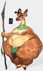 1boy anthro areolae ass ass_bigger_than_head balls big_areola big_ass big_butt big_penis bubble_butt chubby chubby_femboy chubby_male clothing curvaceous curvy curvy_figure earrings fat femboy flaccid foxialewd furry gender_symbol giraffe girly hoop_earrings huge_ass loincloth loincloth_only male male_only moobs mostly_nude obese penis solo solo_male spear tribal voluptuous voluptuous_male weapon white_background yellow_eyes