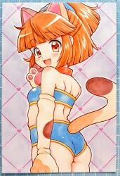 1girls arle_nadja ass cat_ears cat_tail female kaoru3006 open_mouth orange_eyes orange_hair puyo_puyo sega solo tagme tail